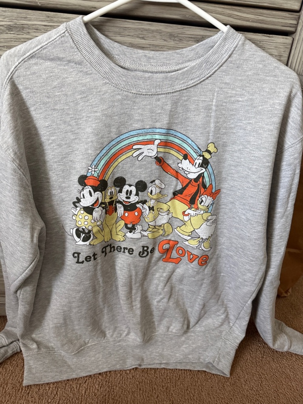 Disney Grey Sweatshirt with Colorful Vintage Character Rainbow